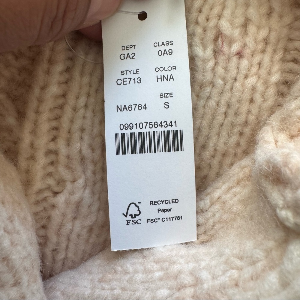 NWT J.Crew Natural Beige Cable Knit Turtleneck Cardigan size Small - Picture 9 of 9